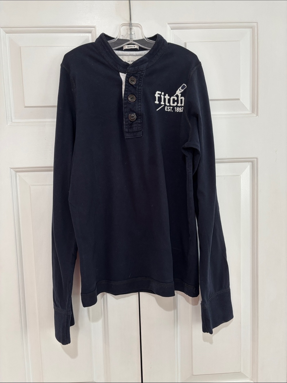 Abercrombie & Fitch Kids Navy Long-Sleeve Henley w/Lacrosse Logo Size Boys L